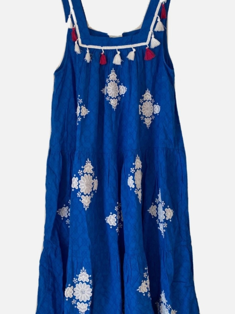 Sundance "Festival Beach" Royal Blue Embroidered Tassel Sundress